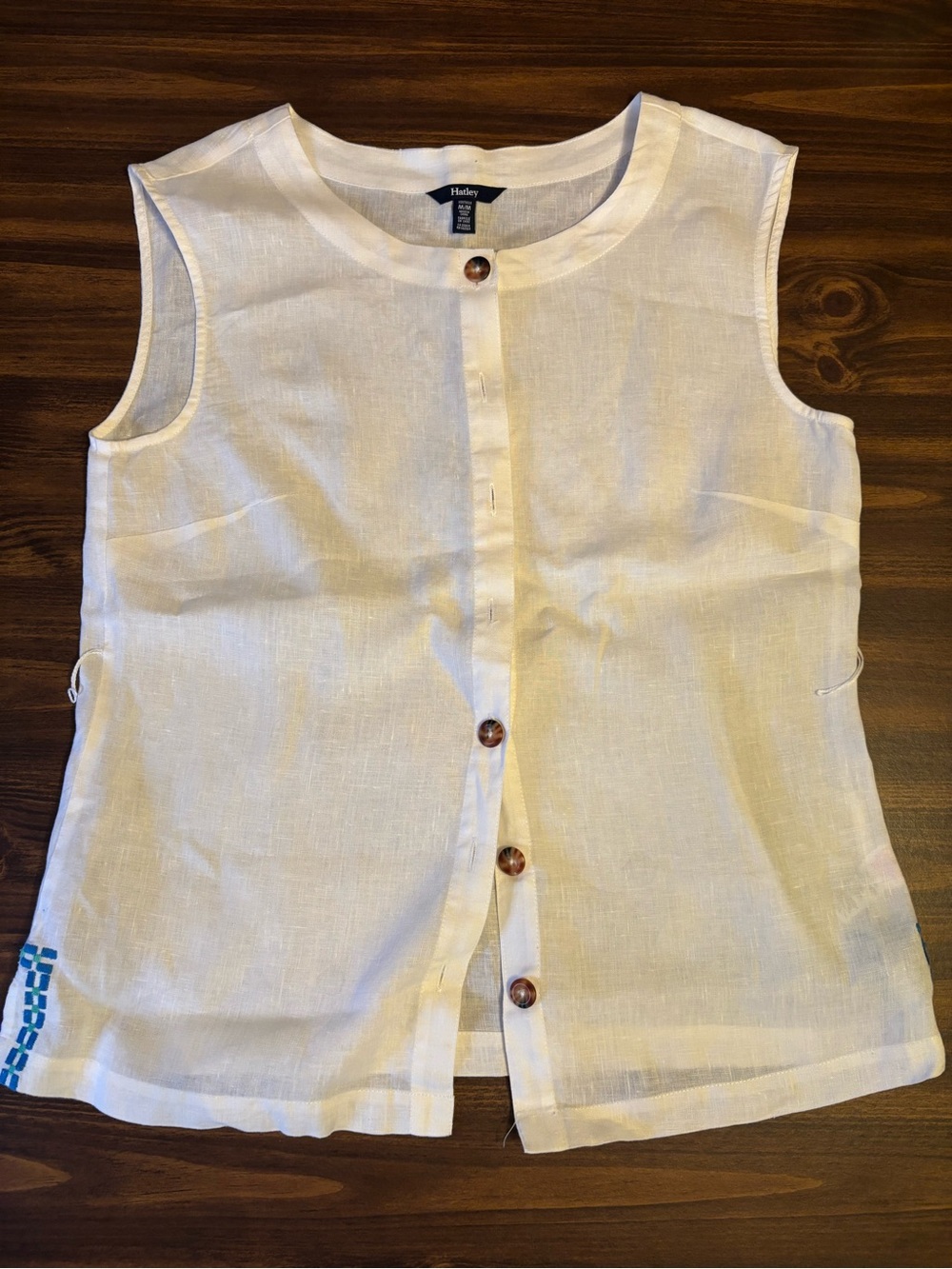 Hatley White Linen Button Front Sleeveless Top Size M